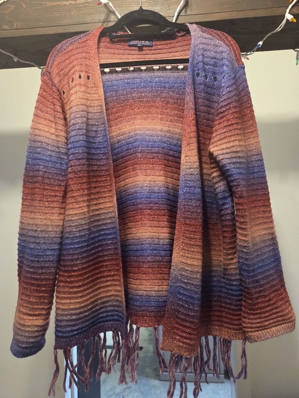 Open-Front Multicolor Striped Fringe Cardigan Sweater - Women
